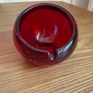 Vintage Viking Ruby Red Glass Ashtray Bowl Mid Century Modern Art Glass